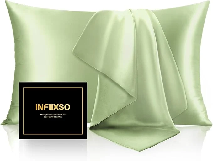 Superior INFIIXSO Mulberry Silk Pillowcase for Hair and Skin Silk Pillow Cases Queen Size with Hidden Zipper 20 quot x30 quot Smooth and Soft Cooling Pillow Cases for Hot Sleepers Sage Green 1 Pack Recyclable