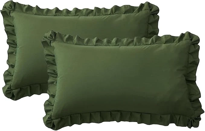 Consistent Ruffle Pillow Cases King Size Set of 2 – Soft Wrinkle Resistant Brushed Microfiber Ruffled Pillowcases –Envelope Pillow Shams Cover Festive Gift for Hotels Guest Rooms 20×36 Inch Olive Green Fast