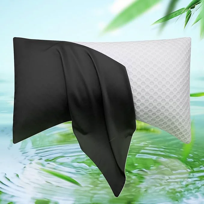 Fine Crafted Cooling Side Sleeper Pillow Cases – Curved Rayon Derived from Bamboo Pillowcase Cover – Breathable Cool Silky Soft Pillowcase for Hot Sleepers Hair and Skin King Size 1 Piece 20 36 Inches Black Unique
