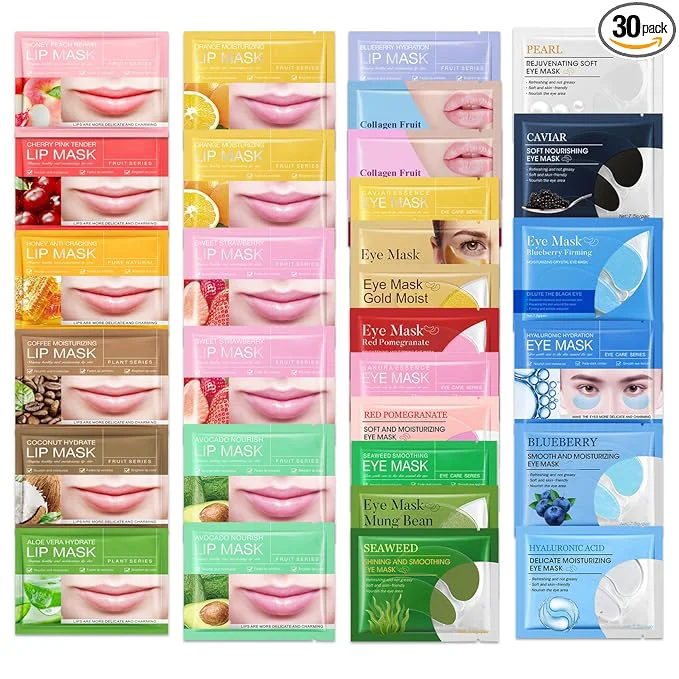 High-Grade 15 Pairs Under Eye Patches for Dark Circles 15 Packs Lip Masks Hydrating Dependable