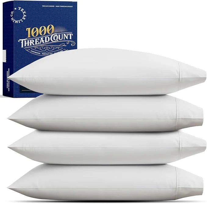 Smooth TEXAS LINEN CO. Premium Egyptian Cotton Pillow Cases Standard Queen Size Set of 4 – Luxury High Thread Count Cotton Pillow Cases 2 Pair Silver Silky Soft Cooling Extra Long Staple Pillowcases Superior
