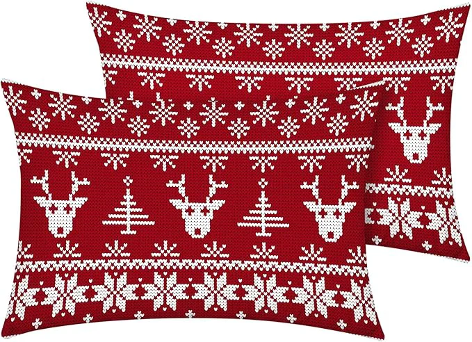 Functional YIYEA Christmas Standard Pillow Cases Set of 2 Ultra Soft Double Brushed Microfiber Pillowcases Standard Christmas Reindeer Bed Pillow Covers Fade Resistant Easy Slip-On 20 quot x26 quot Detailed