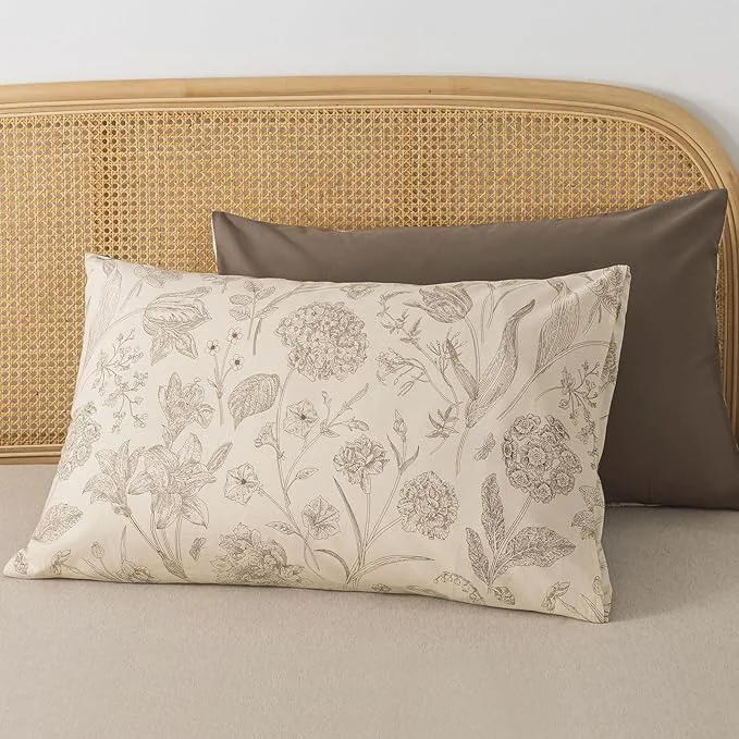 Fashionable Zus Cotton Khaki Floral Pillowcases Standard Size Set of 2 19 39 39 ×29 39 39 Queen Size Beige Vintage Toile Floral Printed Reversible Pillow Covers Soft Envelope Queen Pillowcase Protectors Certified