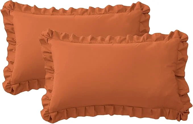 Premium Material Ruffle Pillow Cases King Size Set of 2 – Soft Wrinkle Resistant Brushed Microfiber Ruffled Pillowcases –Envelope Pillow Shams Cover Festive Gift for Hotels Guest Rooms 20×36 Inch Tangerine Classic