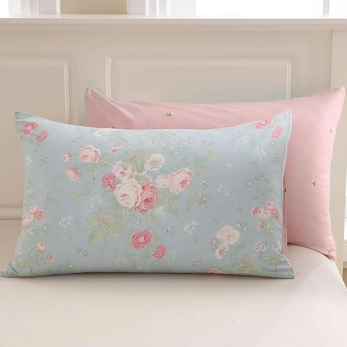 Fashionable Zus Cotton Blue Floral Pillowcases Standard Size Set of 2 19 39 39 ×29 39 39 Queen Size Pink Rose Flower Printed Reversible Pillow Covers Soft Envelope Queen Pillowcase Protectors Innovative