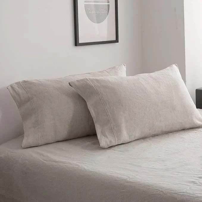 Professional Simple amp Opulence French Linen Pillowcase Queen Size-Set of 2- Washed Solid Color Pillow Cases Embroidered -Soft and Durable Linen 20 39 39 x30 39 39 Refined