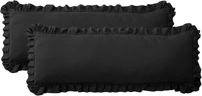 Durable Ruffled Body Pillow Pillowcases Set of 2 – Soft Wrinkle Resistant Brushed Microfiber Body Pillowcases –Envelope Pillow Shams Festive Gift for Hotels Guest Rooms 20×54 Inch Black Advanced