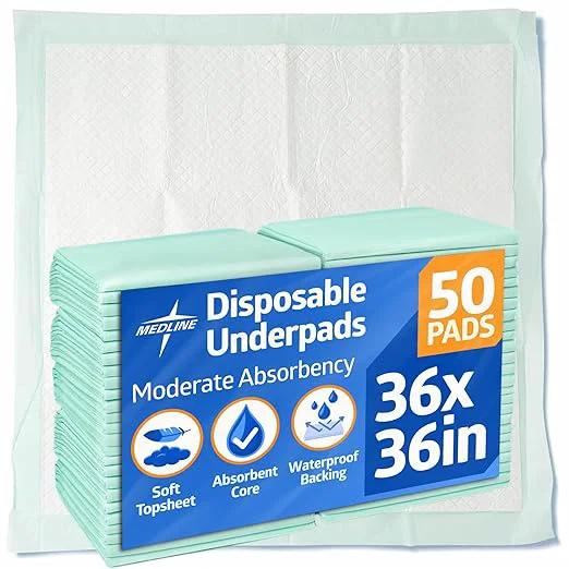 Lightweight Medline Bed Pads Disposable Adult Chux Pads 36×36 50 Count Moderate Absorbency Incontinence Bed Pads for Adults Chucks Underpads Extra Large Disposable Bed Pads for Incontinence Pee Pads Professional