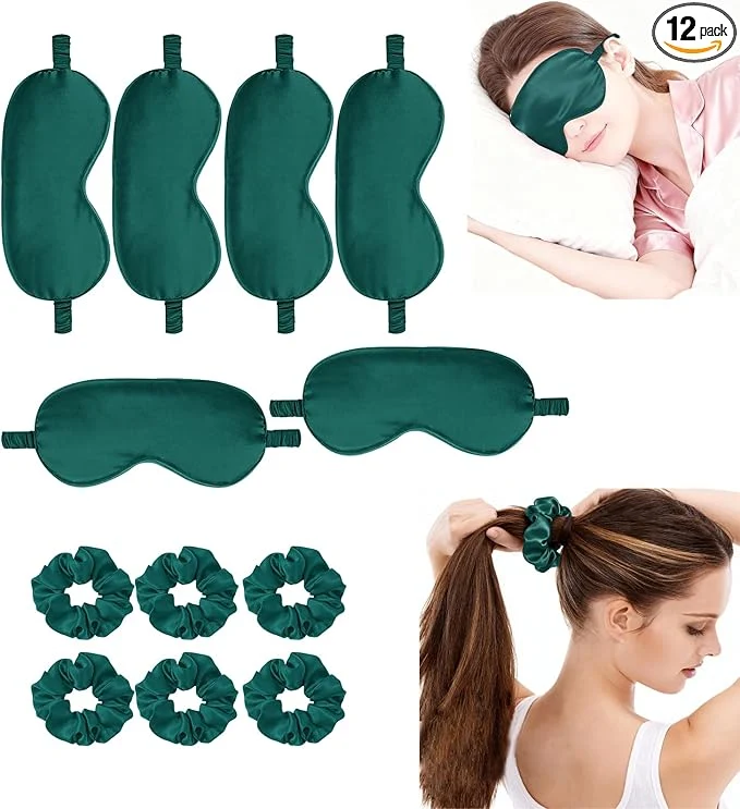 Fashionable 12Pcs Silk Sleep Masks Satin Eye Mask Silky Eyes Cover Blindfold Eyeshade Hair Clean