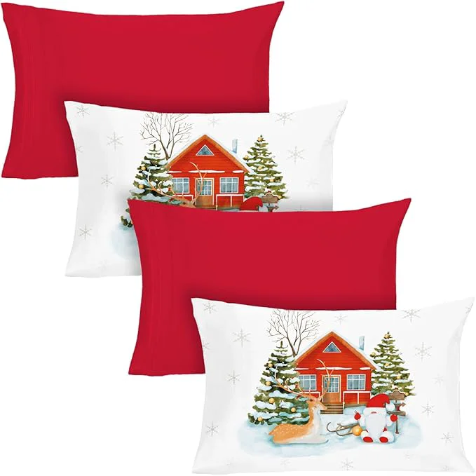 Genuine YIYEA Christmas King Size Pillow Cases Set of 4 Ultra Soft Double Brushed Microfiber Red Pillowcases and Christmas Pillow Covers Envelope Closure Fade Resistant 20 quot x36 quot Dependable