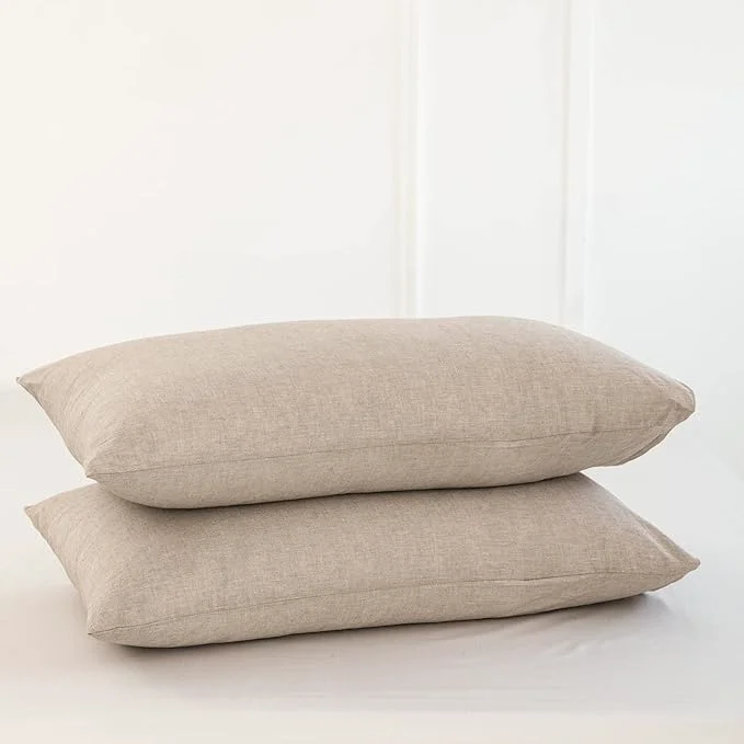 Traditional MooMee Bedding Pillowcases Pack of 2 Washed Cotton Linen Like Textured Breathable Durable Soft Comfy Heathered Taupe Standard High-Performance