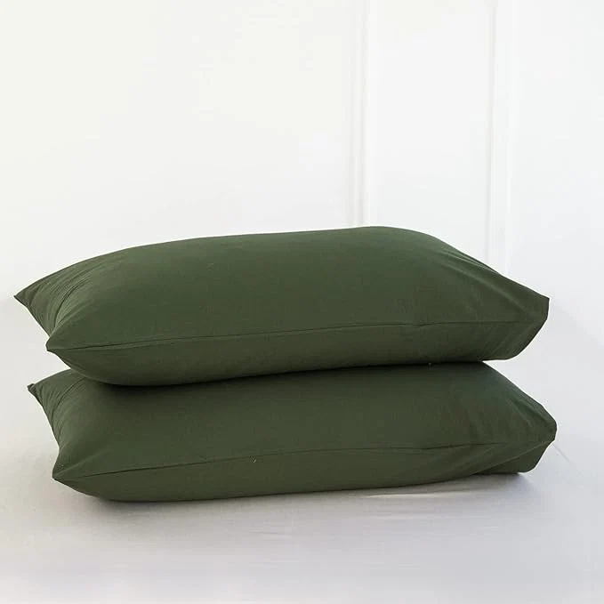 Exclusive MooMee Bedding Pillowcases Pack of 2 Washed Cotton Linen Like Textured Breathable Durable Soft Comfy Solid Olive Green Queen Lightweight