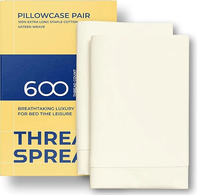 Convenient Thread Spread Egyptian Cotton King Size Pillow Cases Set of 2 – Luxury 600 Series Bliss Collection Pillow Cases King Size Ivory Soft Cooling Hotel Cotton Pillowcases Sateen Finish Optimized