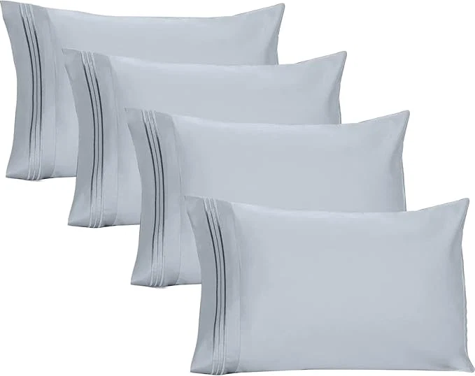 Premium Material YIYEA Pillow Cases Queen Size Set of 4 Ultra Soft 1800TC Hotel Quality Double Brushed Microfiber Embroidered Pillowcases Envelope Closure Fade Resistant 20 quot x30 quot Blue Smooth