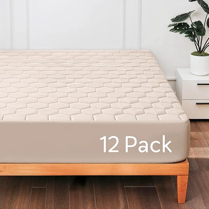 Flexible Hearth amp Harbor 12 Pack Queen Size Quilted Fitted Mattress Pad Cover Waterproof Mattress Protectors Deep Pocket Fitted Mattress Cover 8 quot – 21 quot 60 quot x 80 quot Beige Cream Excellent