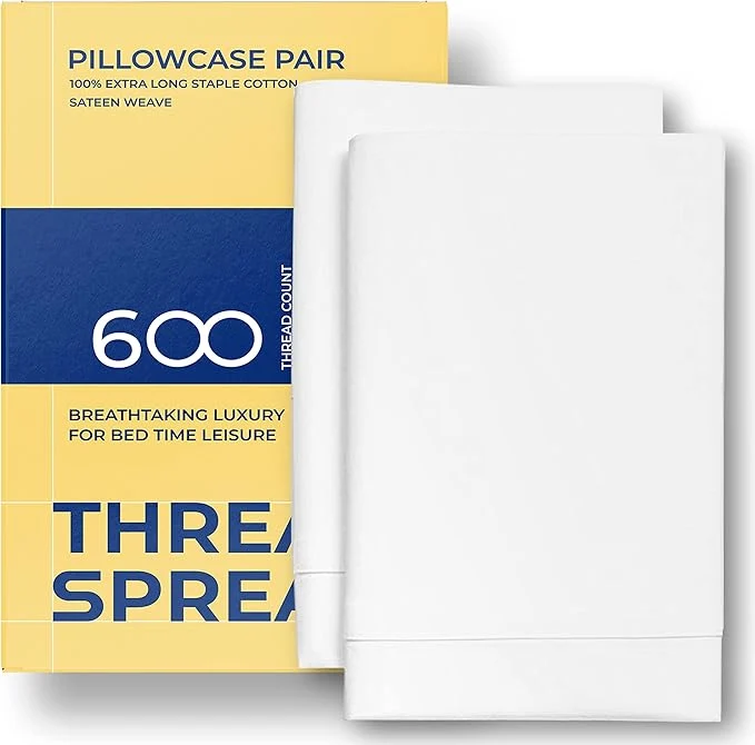 Versatile Thread Spread Egyptian Cotton Pillow Cases Queen Size Set of 2 – Luxury 600 Series Bliss Collection Queen Pillow Cases White Soft Cooling Hotel Cotton Pillowcases Sateen Finish Contemporary