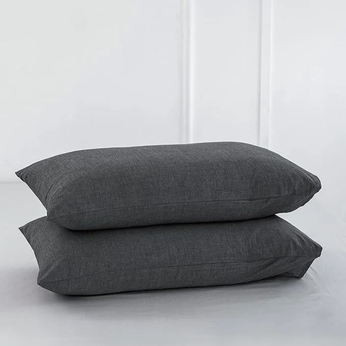 User-Friendly MooMee Bedding Pillowcases Pack of 2 Washed Cotton Linen Like Textured Breathable Durable Soft Comfy Heathered Dark Grey King Official