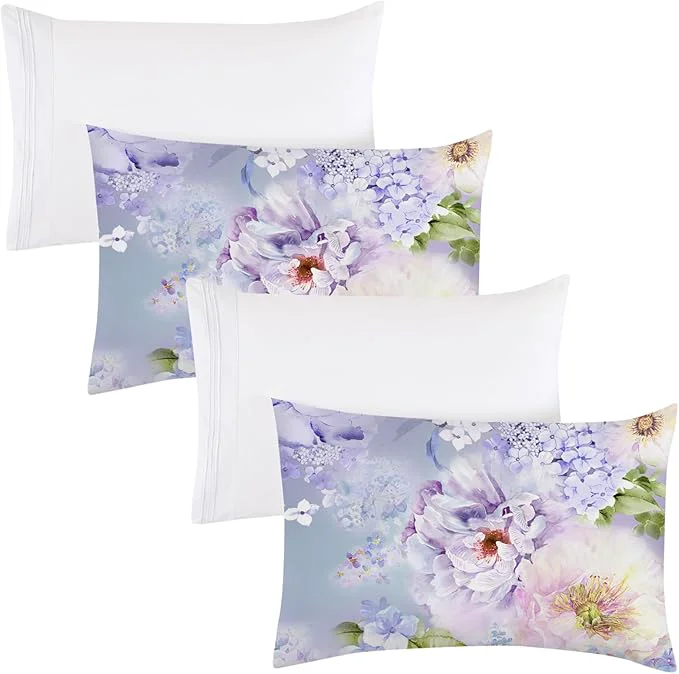 Enhanced YIYEA King Size Pillow Cases Set of 4 Ultra Soft 1800TC Hotel Quality Double Brushed Microfiber Embroidered Pillowcases and Floral Pillow Covers Envelope Closure Fade Resistant 20 quot x36 quot Top-Quality