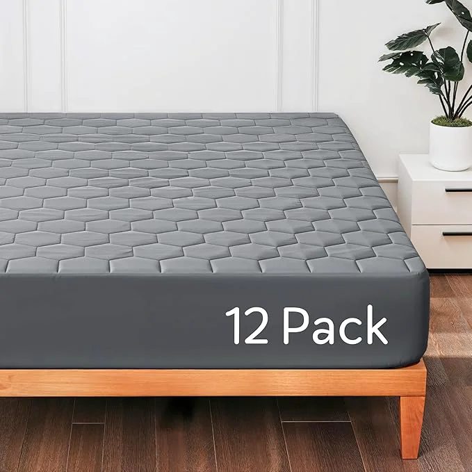 Functional Hearth amp Harbor 12 Pack Queen Size Quilted Fitted Mattress Pad Cover Waterproof Mattress Protectors Deep Pocket Fitted Mattress Cover 8 quot – 21 quot 60 quot x 80 quot Gray Natural