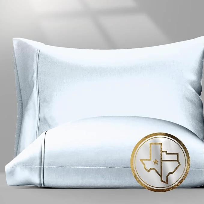 Efficient Texas Linen Co. Egyptian Cotton Pillow Cases Standard Queen Size Set of 2 – Luxury 1500 Thread Count Sateen Light Blue Pillow Cases Soft Cooling Pillowcases Fits Standard amp Queen Size Pillows Specialty