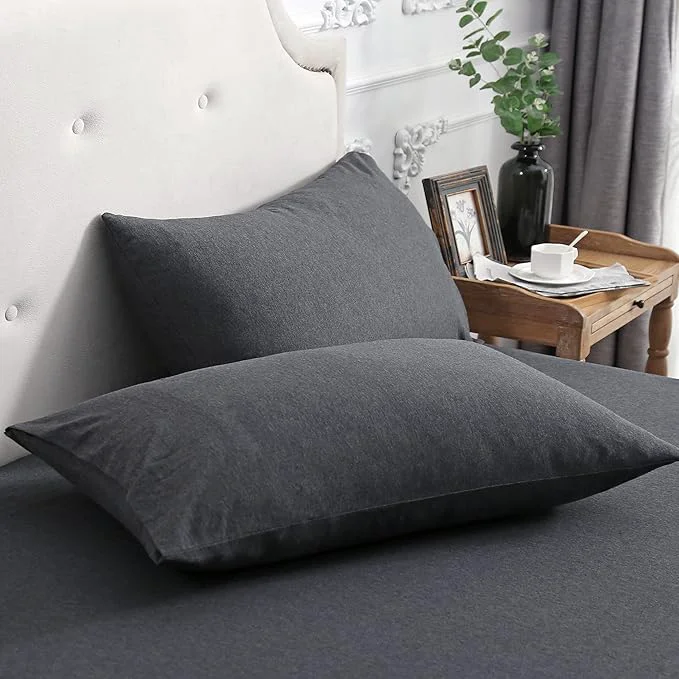 Reliable PURE ERA Jersey Knit Pillowcases T-Shirt Cotton Super Soft Comfy Breathable Set of 2 Queen 20 quot x 30 quot Heathered Charcoal Grey Premium Material