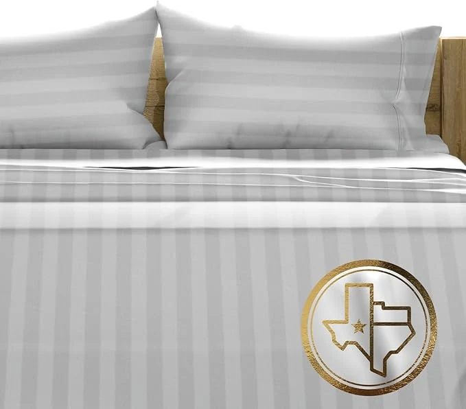 Elite TEXAS LINEN CO. Egyptian Cotton Queen Sheets Set – Luxury Damask 1500 Thread Count Egyptian Cotton Sheets Queen Size Bed Set 17 quot Deep Pocket Soft Cooling Sateen Bedding – Silver Grey Stripe Green