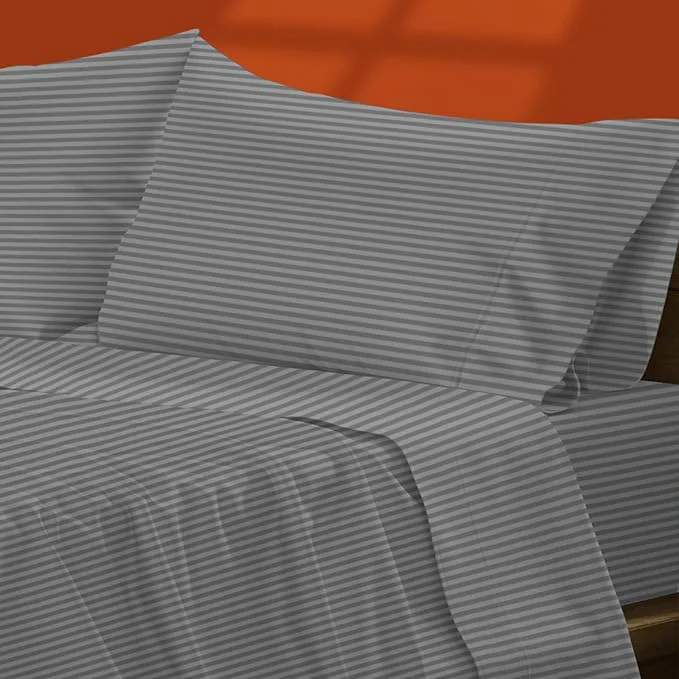 Selected TEXAS LINEN CO. Egyptian Cotton Sheets California King Size – 1500 Thread Count Damask Sheet Set Egyptian Cotton 4 PC Luxury Bedsheet Dark Grey Stripe Cooling 17 quot Deep Pocket Bedsheet Set Casual