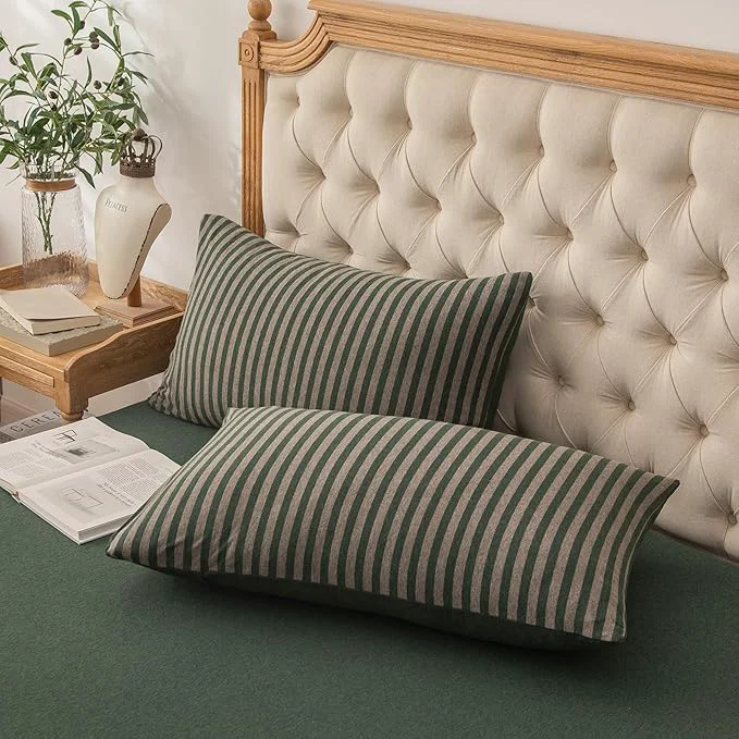 Elegant PURE ERA Jersey Knit Pillowcases T-Shirt Cotton Super Soft Comfy Breathable Set of 2 Standard 20 quot x 26 quot Forest Green Stripe Exclusive