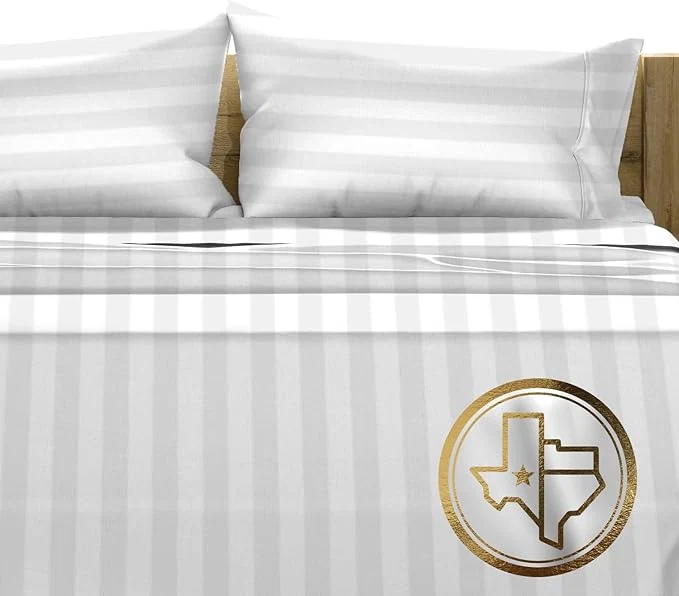 TEXAS LINEN CO. Egyptian Cotton King Size Sheets Set – Luxury 1500 Thread Count Damask Egyptian Cotton Sheets King Size 17 quot Deep Pocket Soft Cooling Sateen Weave Bedding Set – White Stripe Smooth
