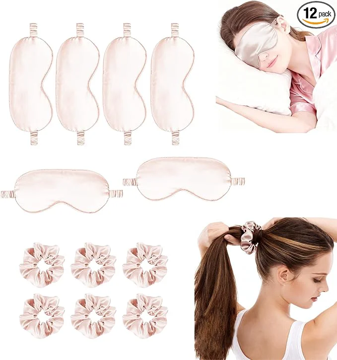 Superior 12Pcs Silk Sleep Masks Satin Eye Mask Silky Eyes Cover Blindfold Eyeshade Hair Practical