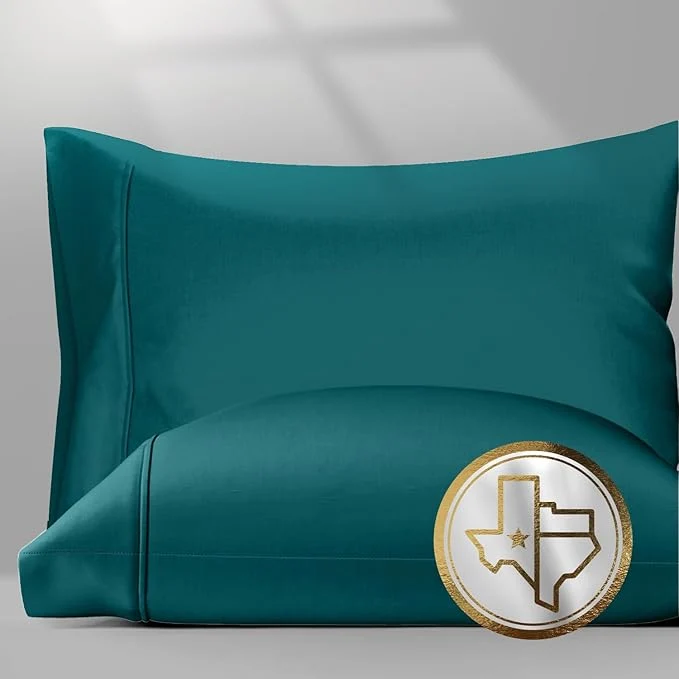 Enhanced Texas Linen Co. Egyptian Cotton Pillow Cases King Size Set of 2 – Luxury 1500 Thread Count Sateen Weave Teal Pillow Covers Soft amp Breathable Extra Long Staple Pillowcases Fits King Size Pillows Powerful