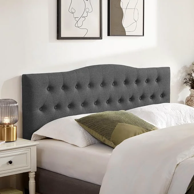 Versatile Tufted Headboard Full Size Solid Wood Adjustable Height Head Board Black Upholstered Full XL Headboard Only with Durable Solid Wood Legs Adjustable Height 37-51 in Fabric Button Diamond HeadBoards Premium Material