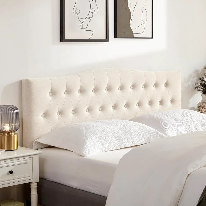 Refined Tufted Headboard California King Size Sturdy Solid Wood Head Board Beige Upholstered California King Headboard with Solid Wood Legs Adjustable Height 37-51 in Fabric Button Diamond HeadBoards Carefully Designed