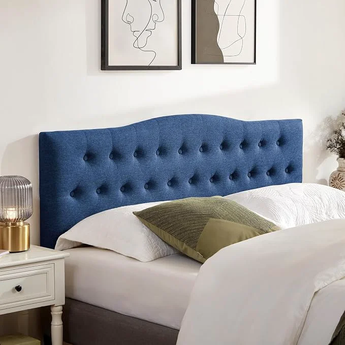 World-Class Tufted Headboard Queen Size Solid Wood Adjustable Height Head Board Blue Upholstered Queen Headboard Only with Durable Solid Wood Legs Adjustable Height 37-51 in Fabric Button Diamond HeadBoards Fine Crafted