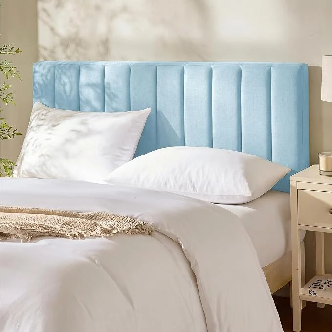 Contemporary Hearth amp Harbor Wall Mounted Queen Headboard Only Bed Headboard Queen Size Easy Assemble Floating Peel and Stick Upholstered Channel Stitched 3D Wall Panels 5 Strips of 3M Tape Included Ice Blue Consistent
