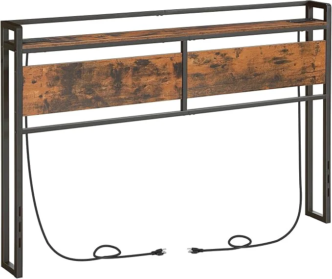 Clean HOOBRO Headboard Queen Size Headboard with 2 Outlets and 4 USB Ports Adjustable Height Storage Rack Sturdy and Stable Easy Assembly Rustic Brown and Black Enhanced