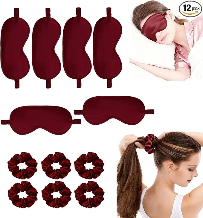 Excellent 12Pcs Silk Sleep Masks Satin Eye Mask Silky Eyes Cover Blindfold Eyeshade Hair Fine Crafted