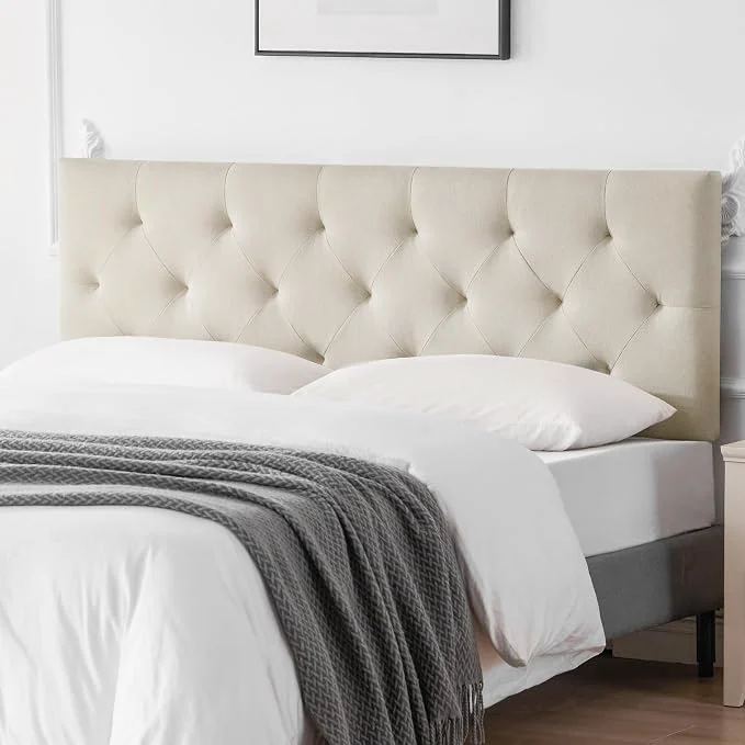 Environmentally Friendly Linen Headboard King Size Adjustable Height Headboard 37-51 in Beige Diamond Tufting Solid Wood King Headboards Durable Metal Legs Upholstered King Head Board for Bed Frame Modern Fabric Reliable