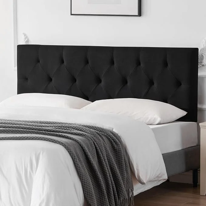 Smooth Linen Headboard King Size Adjustable Height Headboard 37-51 in Black Diamond Tufting Solid Wood King Headboards Durable Metal Legs Upholstered King Head Board for Bed Frame Modern Fabric Expertly Made