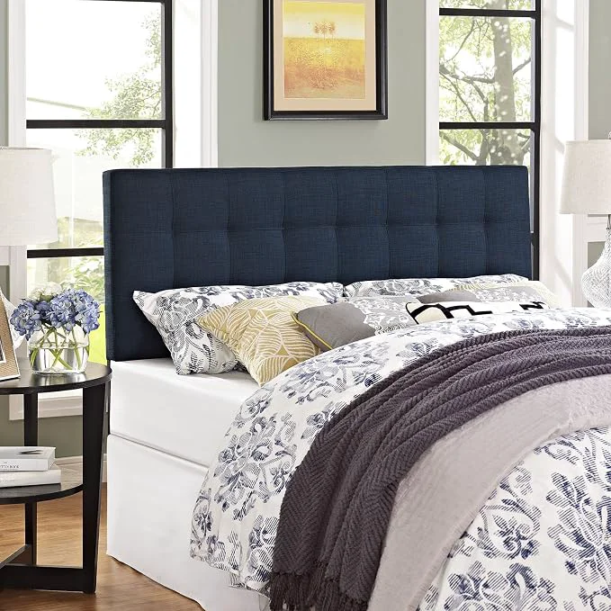 High-End Modway Lily Tufted Linen Fabric Upholstered Queen Headboard in Navy Trusted