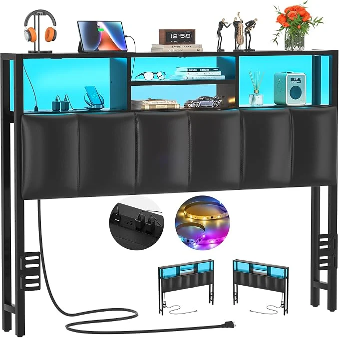 Responsible Aheaplus Headboard for Full Size Bed with Storage Upholstered Headboards with Outlets USB Ports and LED Light Reversible Full Size Head Board Height Adjustable Comfortable Headboard Black Consistent