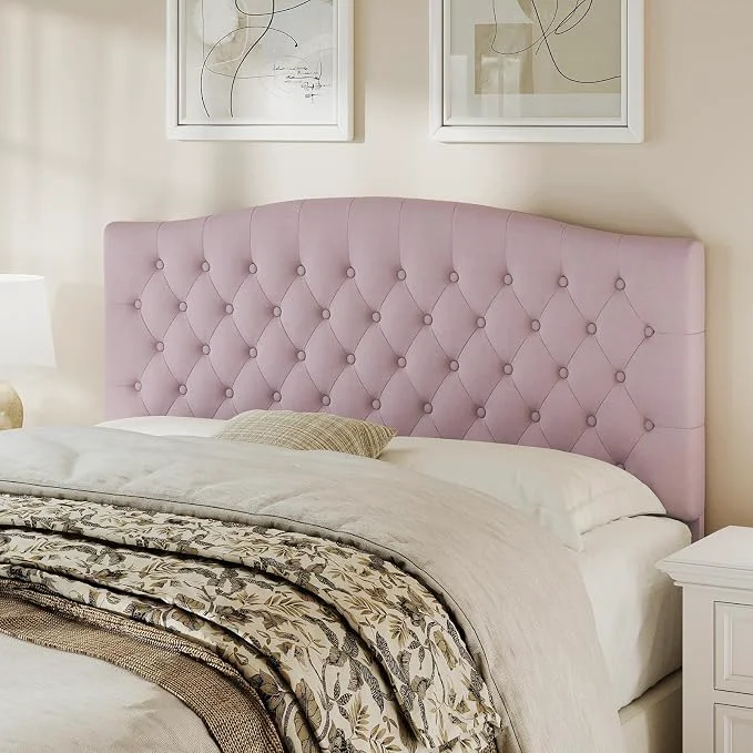 Modern Queen Headboard Only Upholstered Headboard for Adjustable Bed Velvet Tufted Queen Full Size Wall Mounted Head Board with Solid Wood Legs Head Board Pink Exceptional