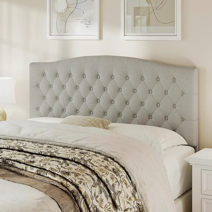 Dependable Queen Headboard Only Linen Classic Tufted Design Gray Linen 2 installation options 1.bed frame mount 2.wall mount for adjustable bed Classic hand-tufted headboard king size Easy-to-Use