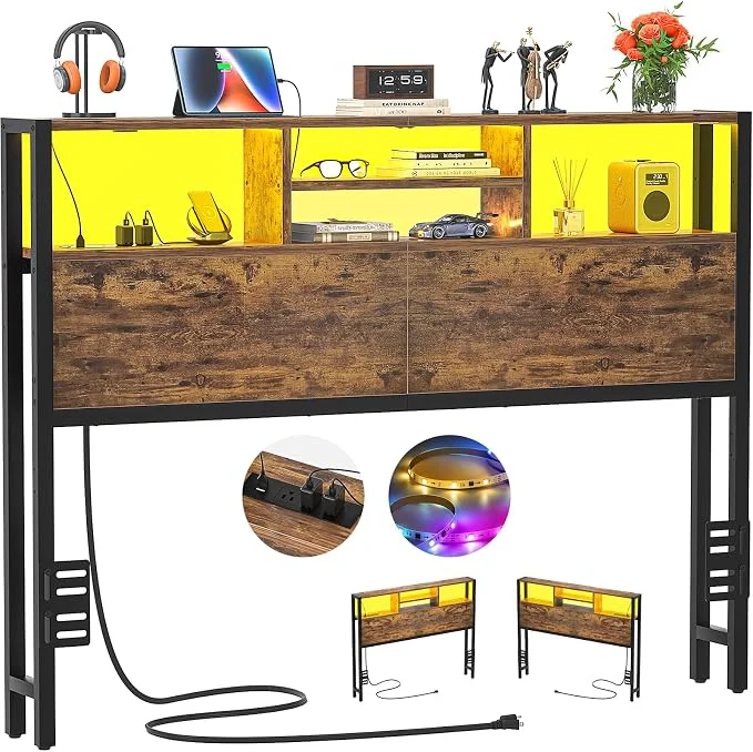 Minimalist Aheaplus Headboard for Full Size Bed with Storage Headboards with Outlets Full Size Head Board Only USB Ports and LED Light Height Adjustable Reversible Sturdy amp Stable Headboard Rustic Brown Green