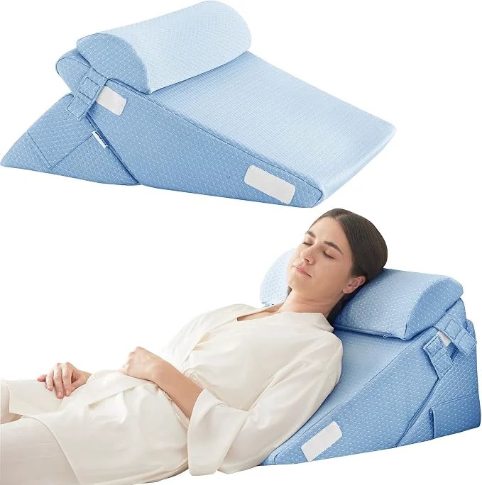 Certified 3Pcs Orthopedic Bed Wedge Pillow Set Foam Wedge Pillow Post Surgery for Back Leg and Knee Support Adjustable 9 amp 12 Inch Folding Triangle Pillow for Sleeping Acid Reflux Snoring Light Blue Smooth