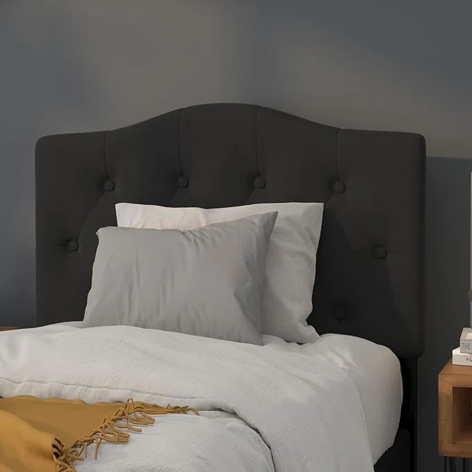 Exclusive EMMA OLIVER Twin Size Tufted Upholstered Headboard with Adjustable Metal Bed Rail Slots Modern Fabric Upholstered Twin Headboard Black Professional