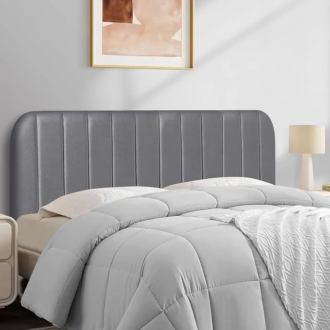 Authentic King Headboard Only – Upholstered Headboard for Bed Easy Assembly Velvet Covered Sponge Place Between Bed amp Wall Adjustable Metal Legs with Non-Slip Pads Grey Luxury
