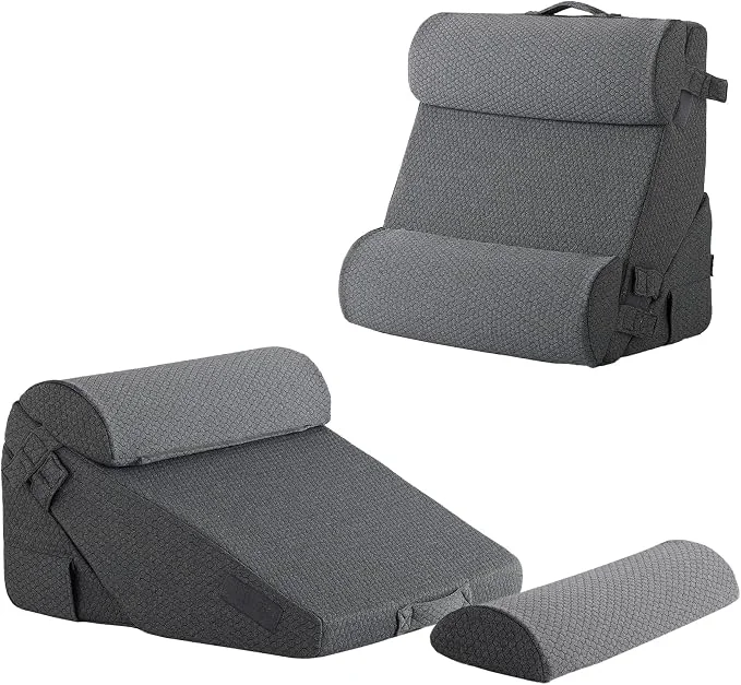 Sophisticated Adjustable 4pcs Bed Wedge Pillow Set Memory Foam Wedge Pillow Post Surgery for Back Neck Leg Pain Relief Pillow Wedge for Sleeping Sitting up in Bed Acid Reflux and GERD Dark Grey Soft
