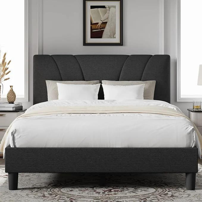 High-Performance Novilla Full Size Bed Frame with Adjustable Headboard Platform Full Bed Frame with Linen Upholstered Headboard No Box Spring Needed Noise- Easy Assembly Dark Grey Environmentally Friendly