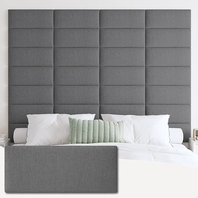Eco-Friendly IFNOW Wall Mounted Headboard Peel and Stick Panels Dark Grey King 3D Soundproof Acoustic Padding Reusable and Removable Tufted fabric Bed Headboard for bedroom 12 Panels 10 quot x 24 quot Artisan